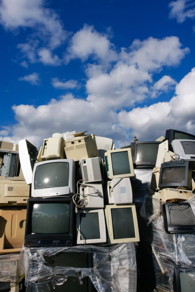 Junked,Crts,Computer,Monitors,,Tvs,And,Old,Printers,For,Recycling